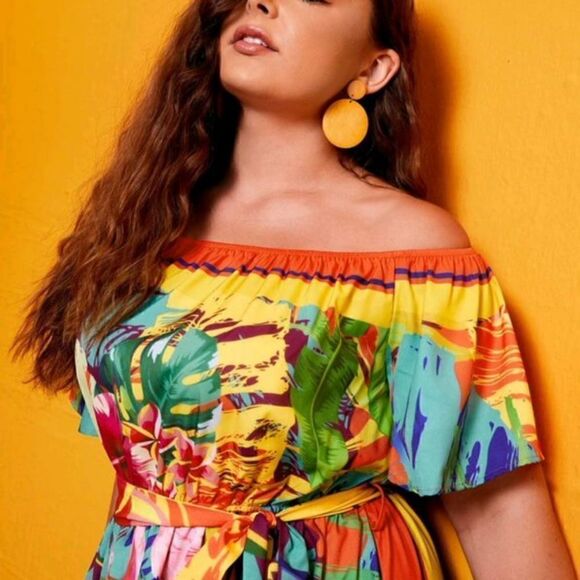 Tropical Off-Shoulder Dress Size 1X - Picture 2 of 4